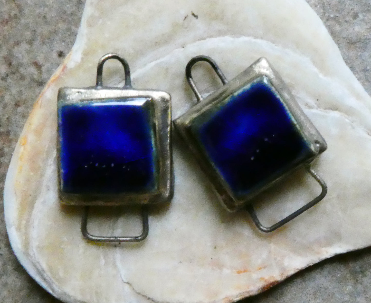 Ceramic Little Moulded Square Connectors -Mirror Blue