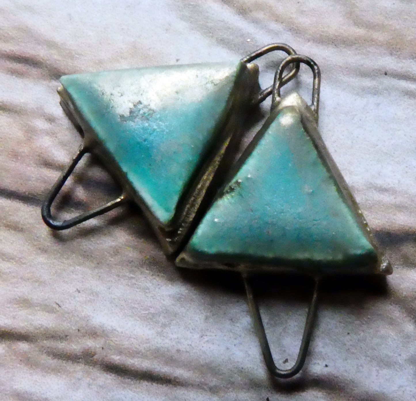 Ceramic Little Moulded Triangle Connectors -Antique Turquoise