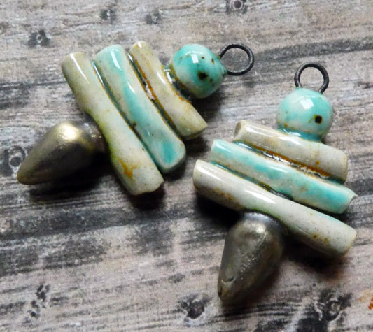 Ceramic Mixed Shape Stack Charms - Stone and Blue Guppy