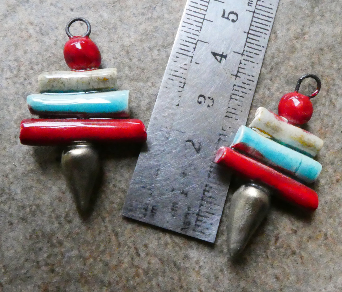 Ceramic Mixed Shape Stack Charms - Red, Topaz and Stone