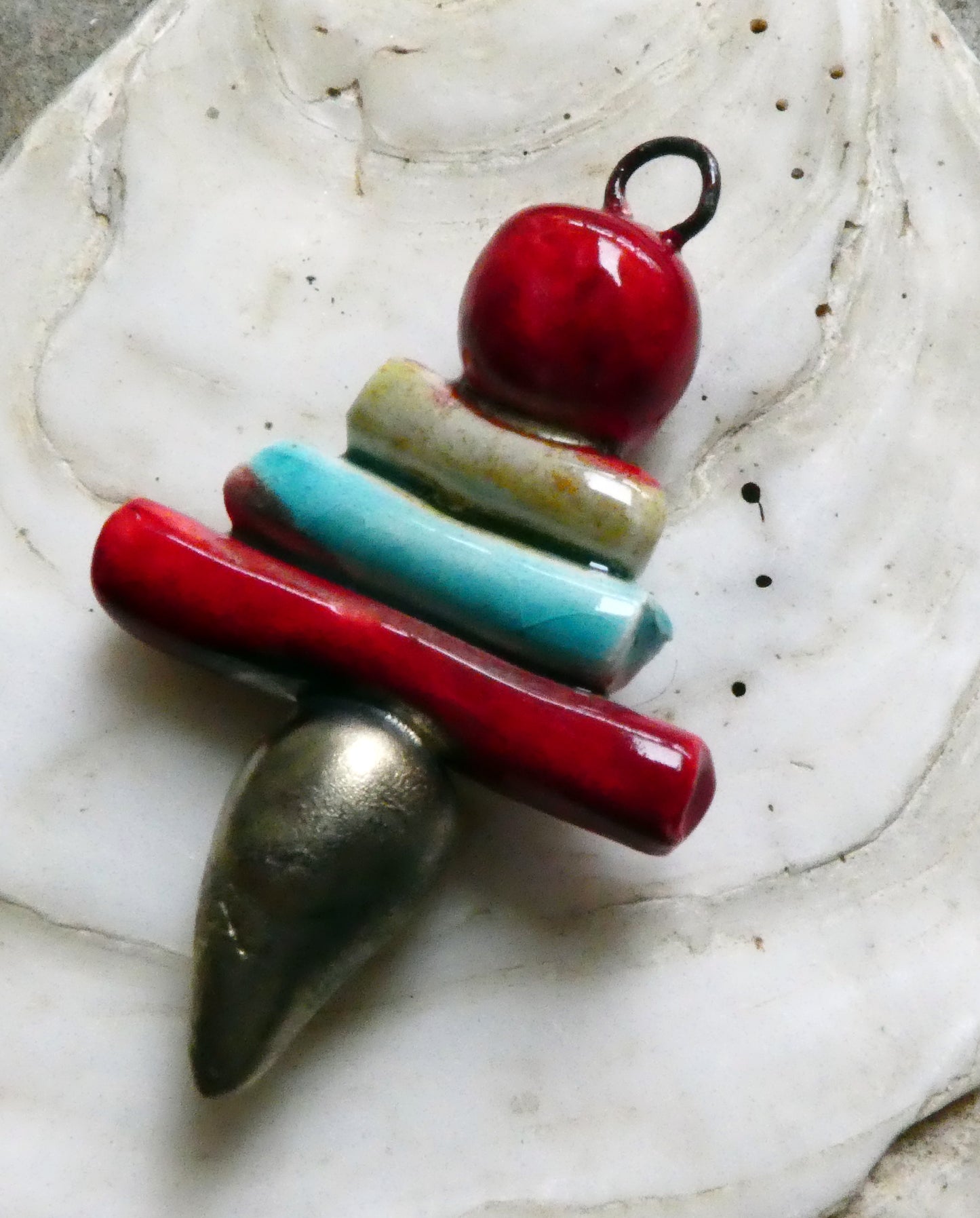 Ceramic Mixed Shape Stack Mini Pendant - Red, Topaz and Stone