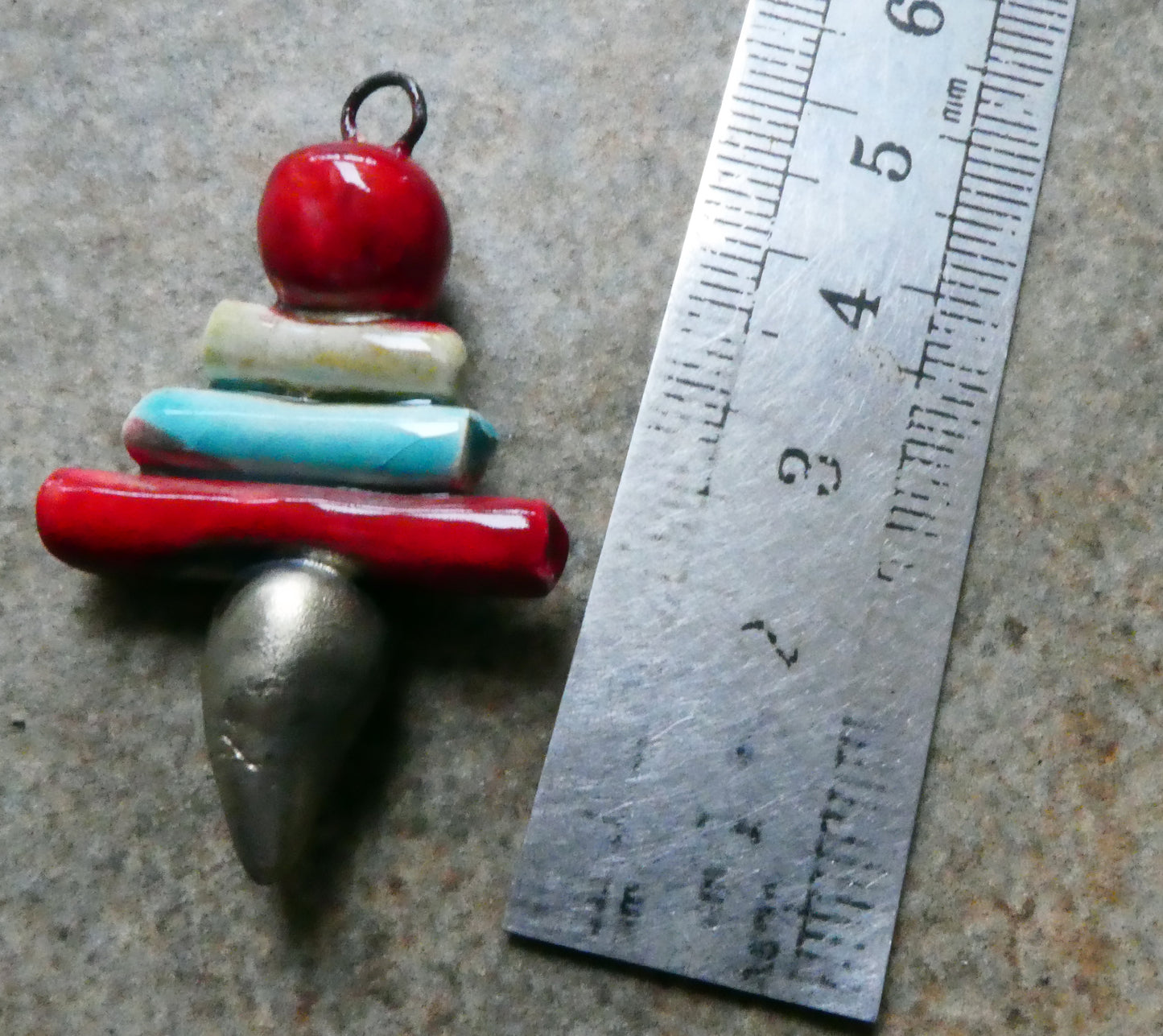 Ceramic Mixed Shape Stack Mini Pendant - Red, Topaz and Stone