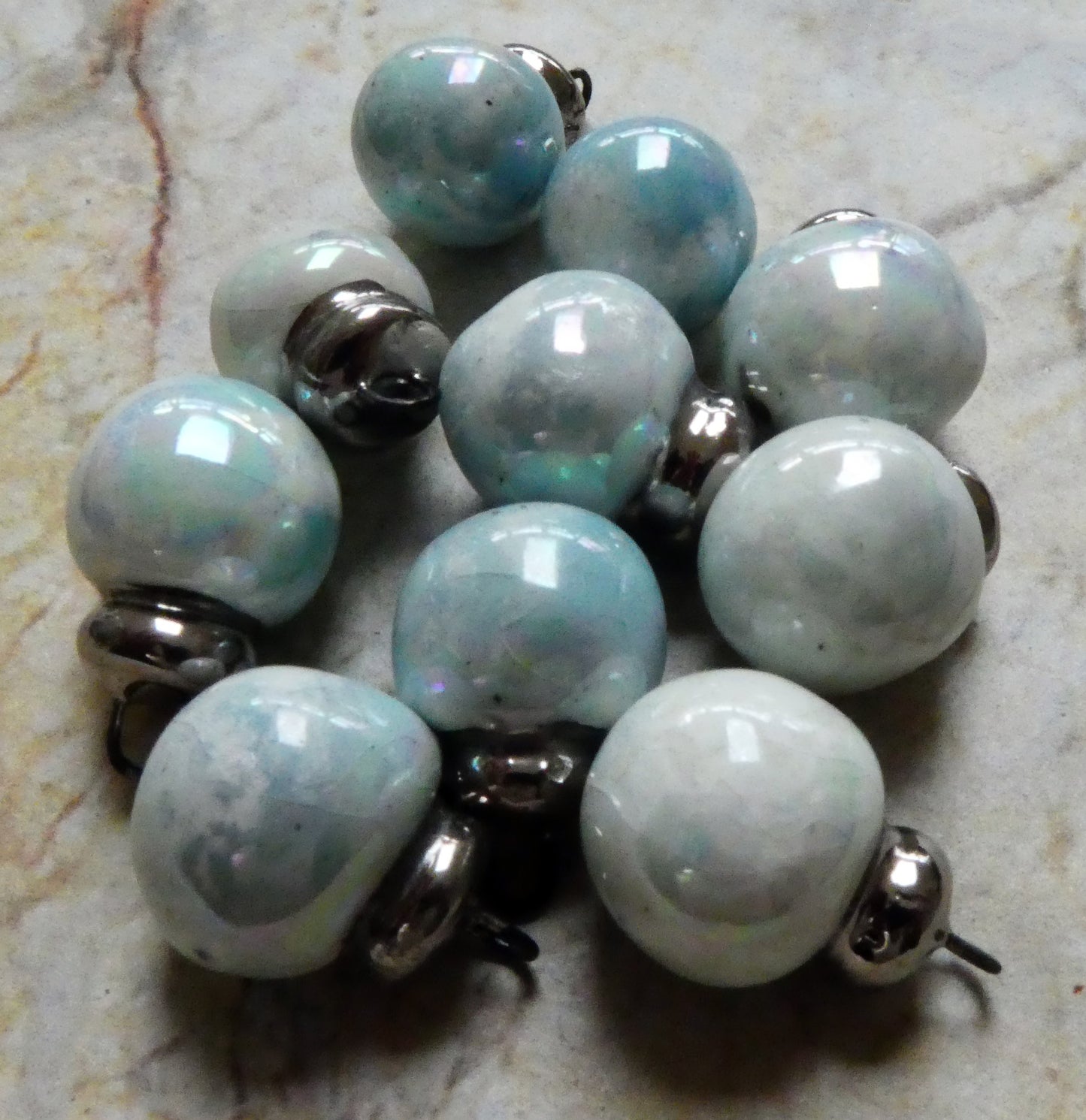 Porcelain Bobble Drops - Mother of Pearl and Platinum Lustre