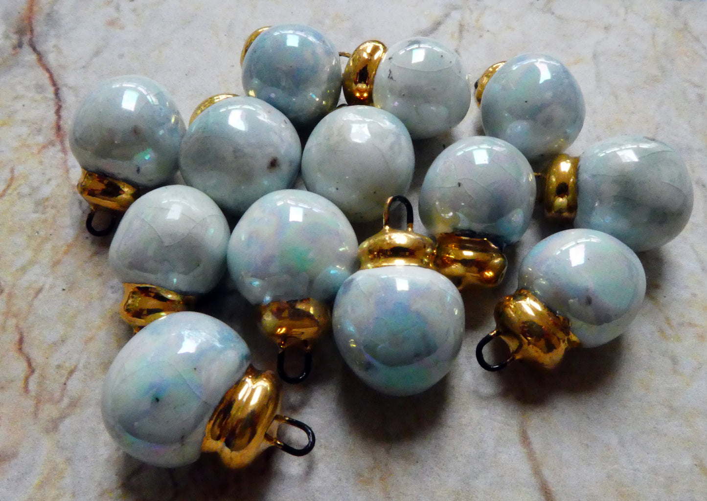 Porcelain Bobble Drops - Mother of Pearl and Gold  Lustre