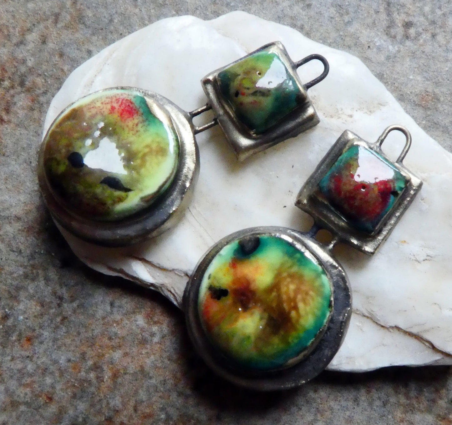 Ceramic Moulded Square and Disc Charms - Mixed Melon