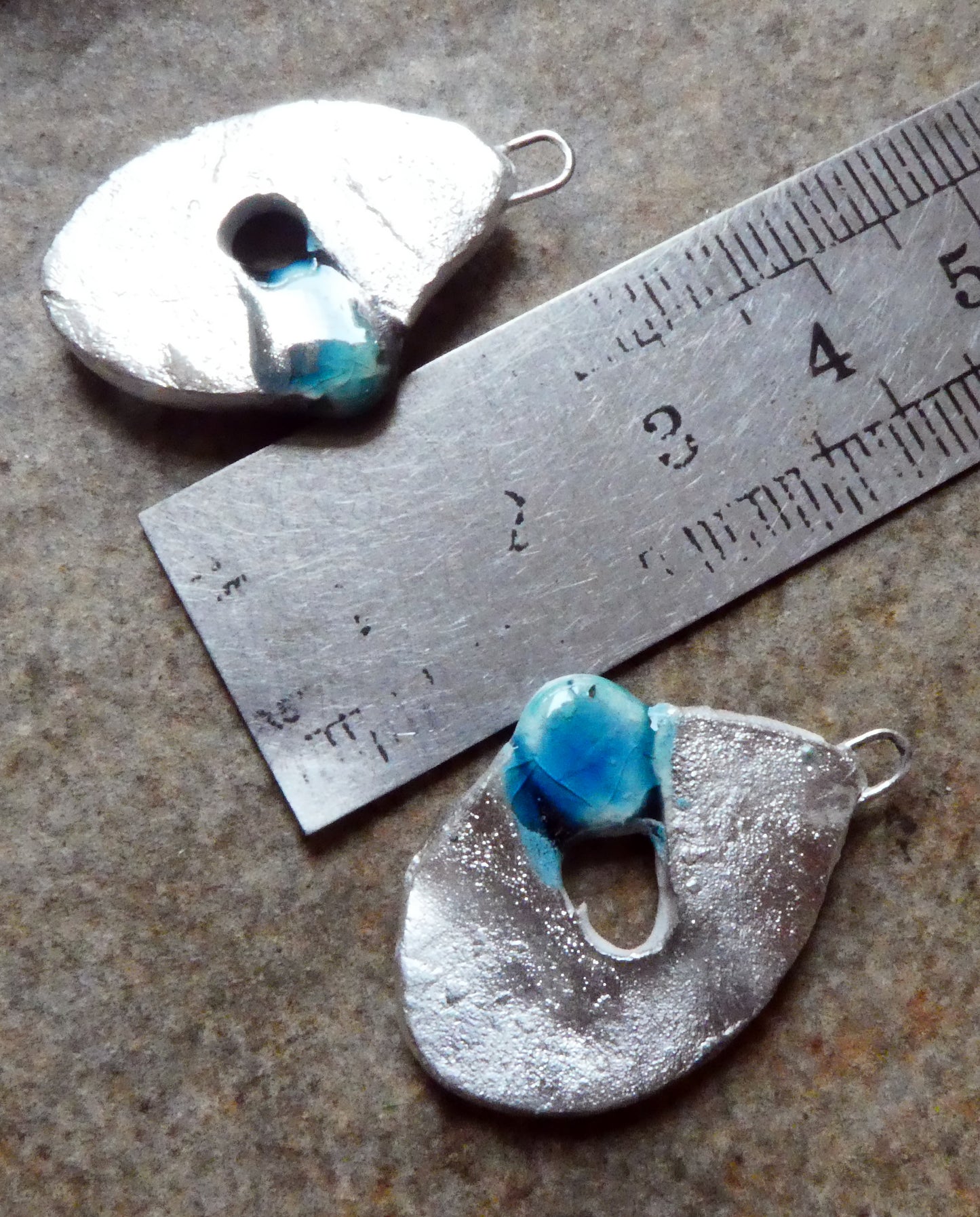 Ceramic Maori Style Fishhook and Pearl Charms -Oriental Blue