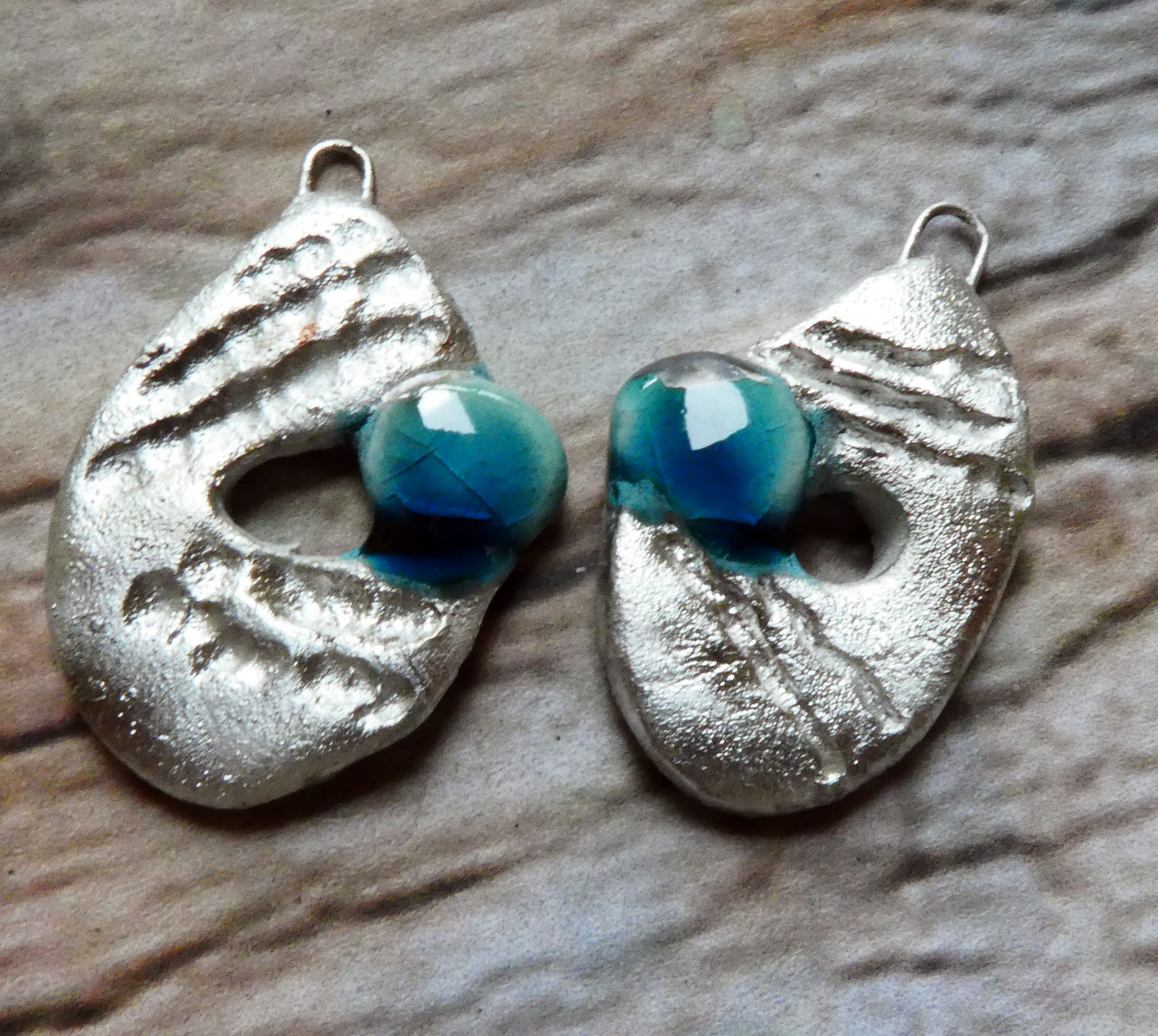 Ceramic Maori Style Fishhook and Pearl Charms -Oriental Blue