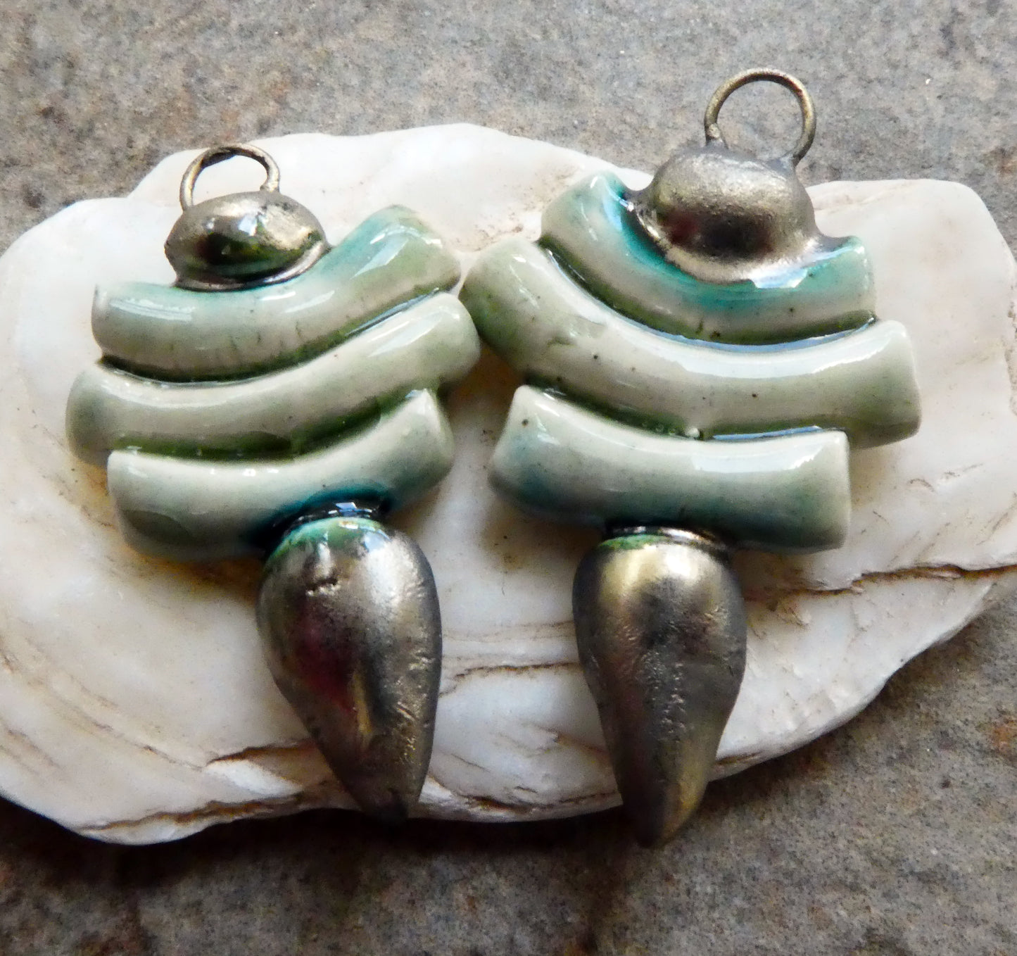 Ceramic Stick and Spikelet Earring Charms - Green Tea