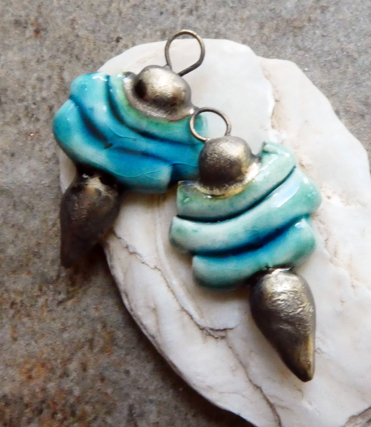 Ceramic Stick and Spikelet Earring Charms - Oriental Blue