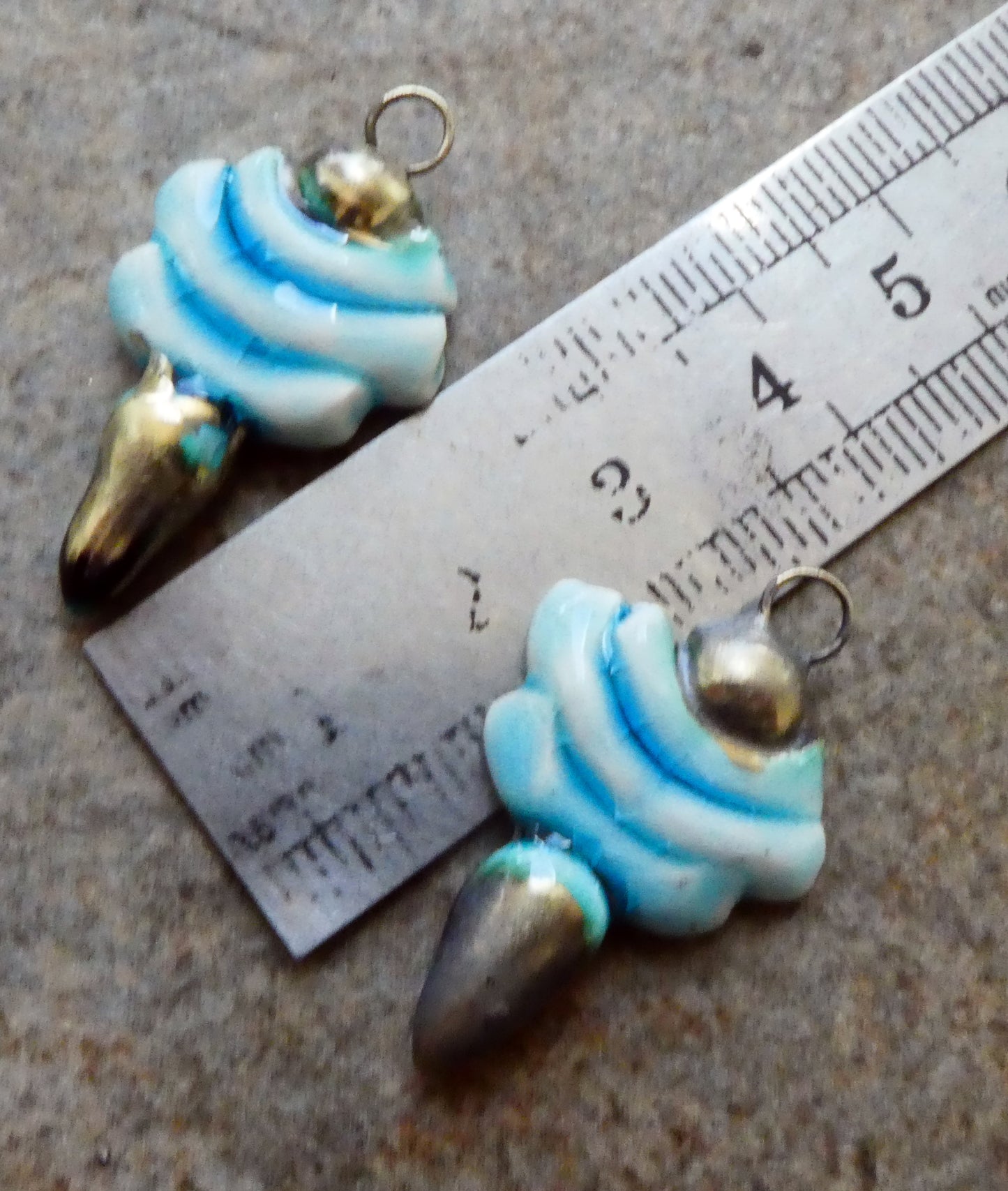 Ceramic Stick and Spikelet Earring Charms - Turquoise Crackle