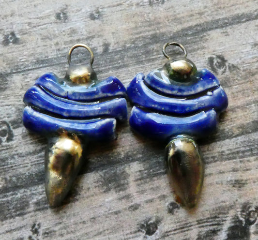 Ceramic Stick and Spikelet Earring Charms - Mirror Blue