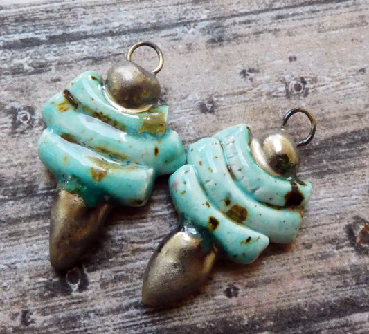 Ceramic Stick and Spikelet Earring Charms -  Blue Guppy