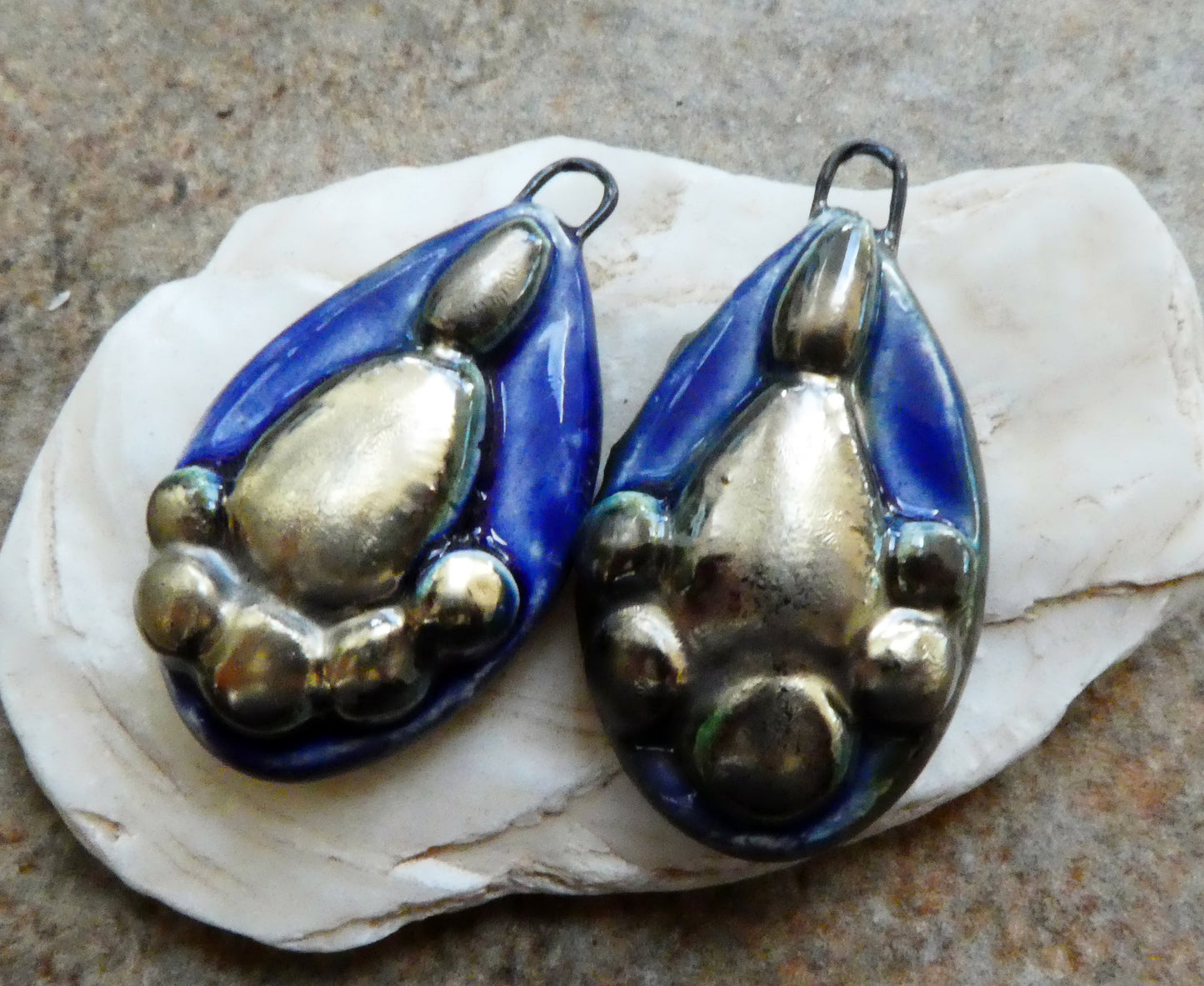 Ceramic Granular Teardrop Earring Charms -  Mirror Blue
