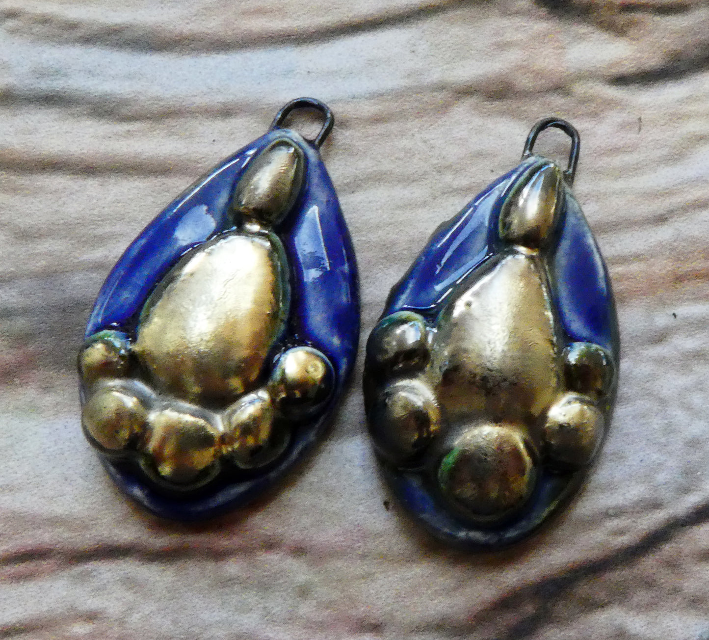Ceramic Granular Teardrop Earring Charms -  Mirror Blue