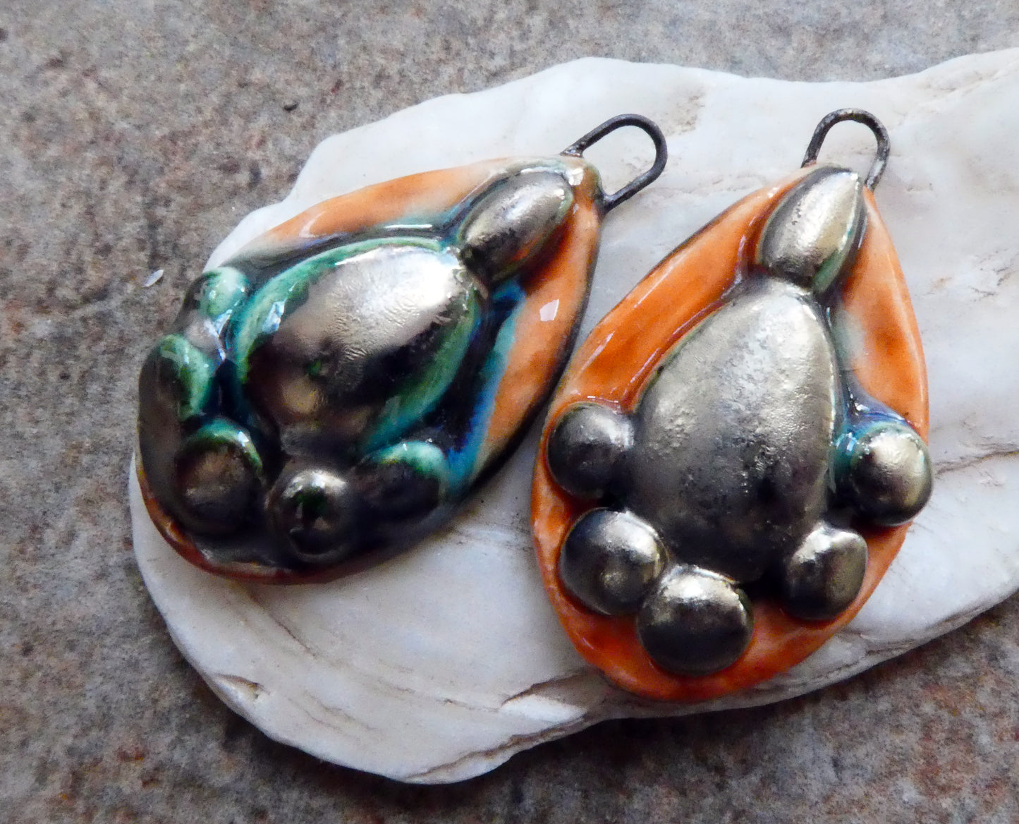 Ceramic Granular Teardrop Earring Charms -  Vermillion Sunburst