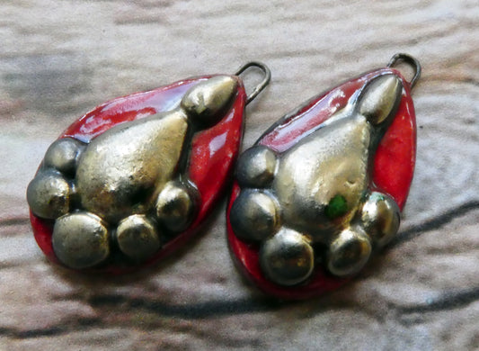 Ceramic Granular Teardrop Earring Charms -   Red