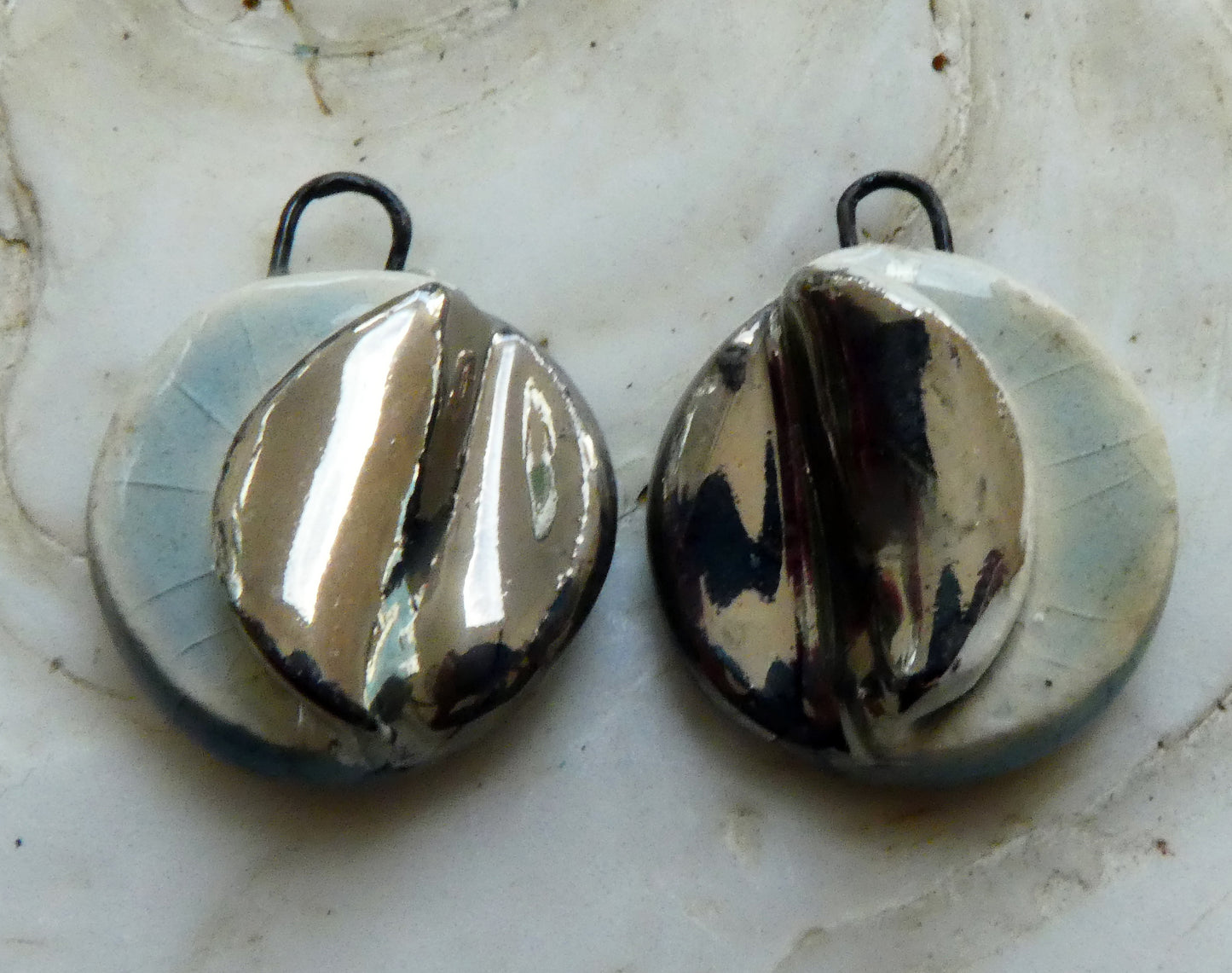 Ceramic Little Folded Disc Lustre Earring Charms - Water