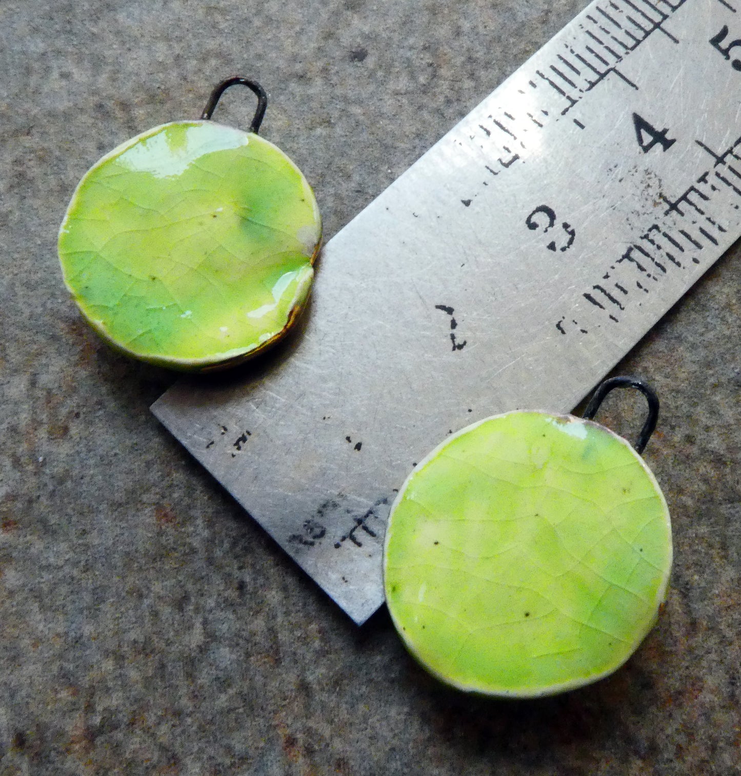 Ceramic Little Folded Disc Lustre Earring Charms - Lime