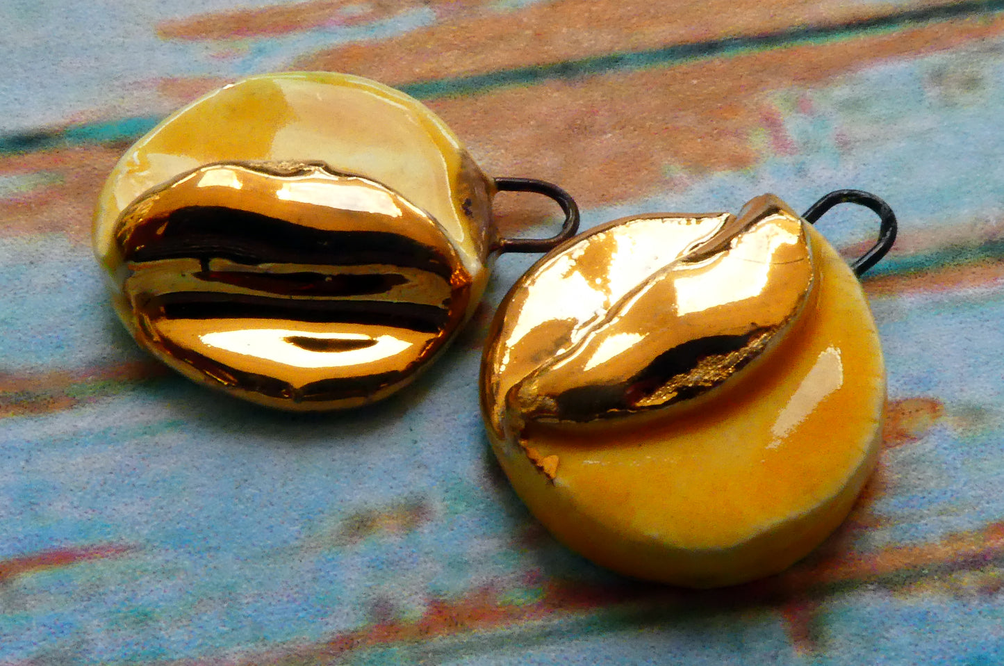 Ceramic Little Folded Disc Lustre Earring Charms - Yellow