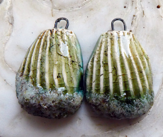 Ceramic Sandy Shell Earring Charms - Green Tea