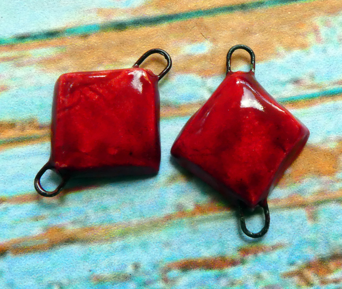 Ceramic Little Cushion Earring Connectors - Red