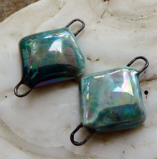 Ceramic Little Lustrous Cushion Earring Connectors - Oriental Blue