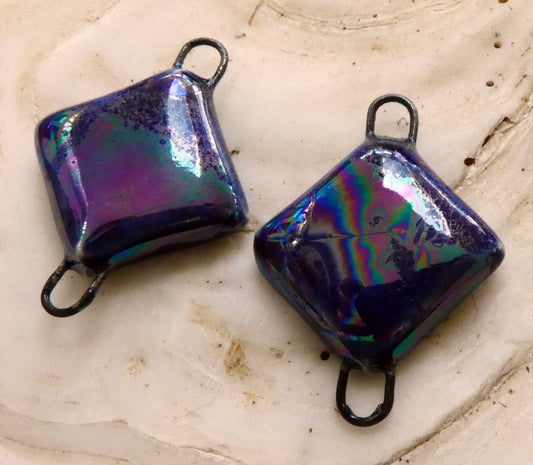 Ceramic Little Lustrous Cushion Earring Connectors - Mirror Blue
