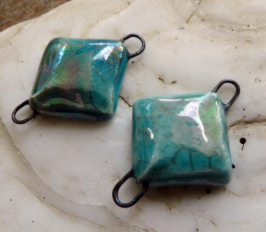 Ceramic Little Lustrous Cushion Earring Connectors - Topaz