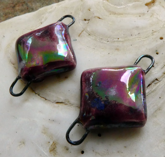 Ceramic Little Lustrous Cushion Earring Connectors - Plum Jelly