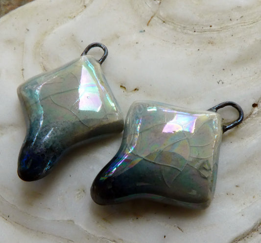 Ceramic Little Lustrous Cushion Earring Charms - Water