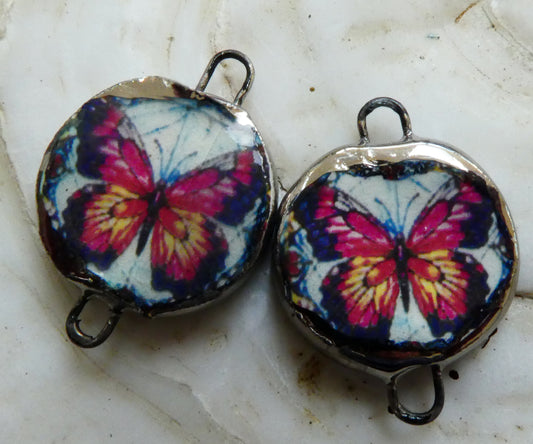 Ceramic Little Disc Stained Glass Butterfly Decal Earring Connectors #2