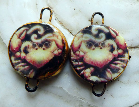 Ceramic Little Disc Zodiac Symbol Decal Earring Connectors-Cancer
