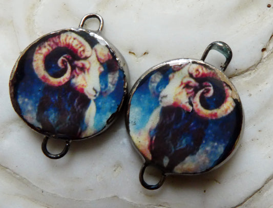 Ceramic Little Disc Zodiac Symbol Decal Earring Connectors-Aries