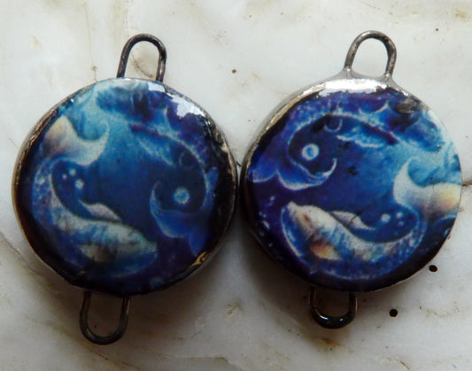 Ceramic Little Disc Zodiac Symbol Decal Earring Connectors-Pisces #2