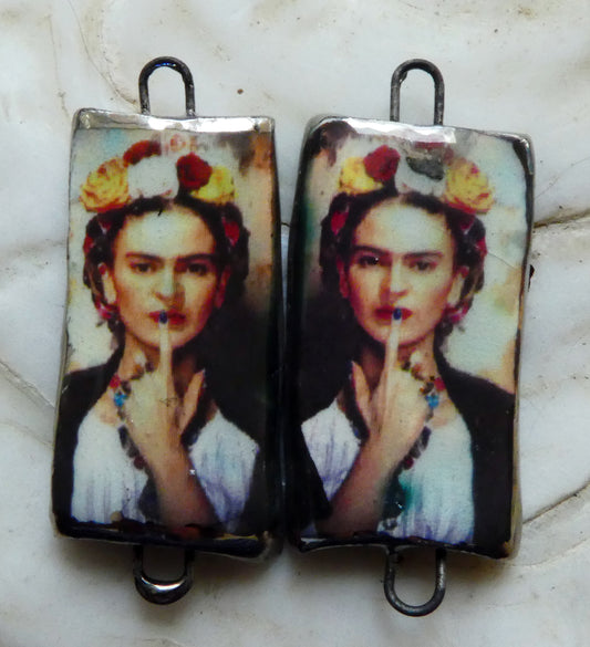 Ceramic Frida Photographic Earring Connectors - #4