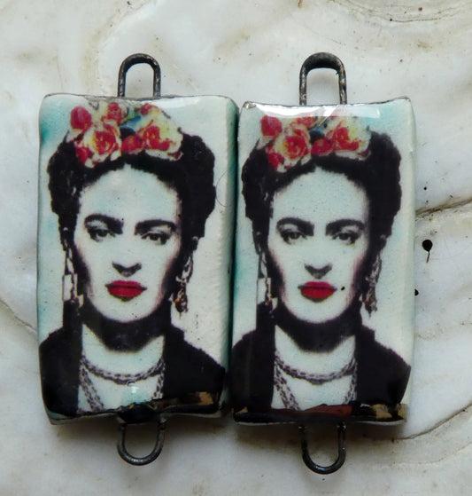 Ceramic Frida Photographic Earring Connectors - #5