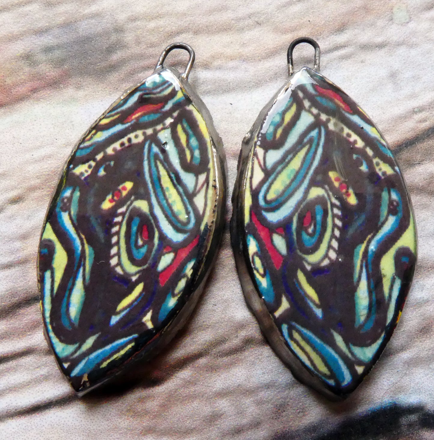 Ceramic Painted Abalone Drop Decal Earring Charms #3