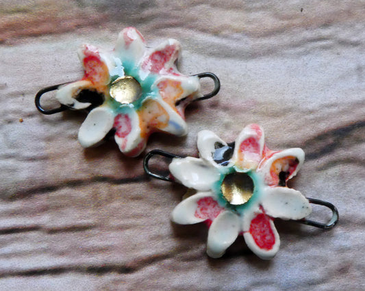 Ceramic Little Flower Earring Connectors -Poppy Fields