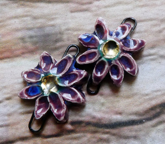 Ceramic Little Flower Earring Connectors -Royal Fantasy