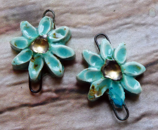 Ceramic Little Flower Earring Connectors -Blue Guppy