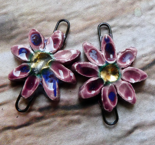 Ceramic Little Flower Earring Connectors -Plum Jelly