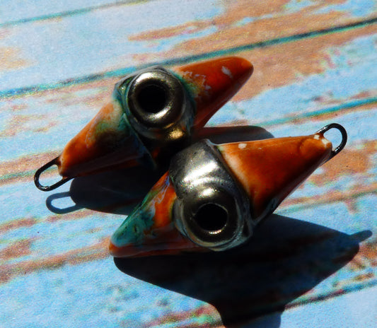 Ceramic Spiky Banded Rivet Charms - Vermillion Sunburst