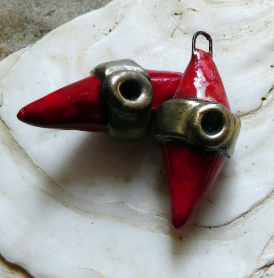 Ceramic Spiky Banded Rivet Charms - Red