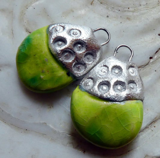 Ceramic Tuareg Inspired Caped Disc Drops - Lime