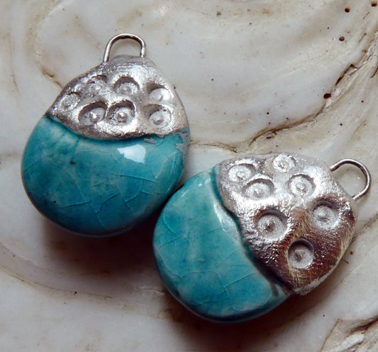 Ceramic Tuareg Inspired Caped Disc Drops - Topaz