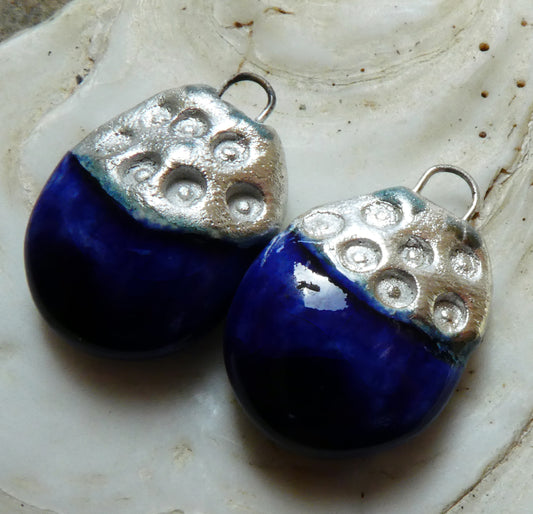 Ceramic Tuareg Inspired Caped Disc Drops - Mirror Blue