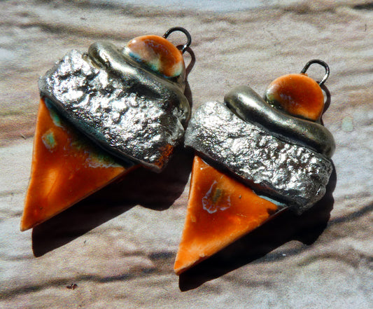 Ceramic Tuareg Inspired Wrapped Dagger Charms - Vermillion Sunburst