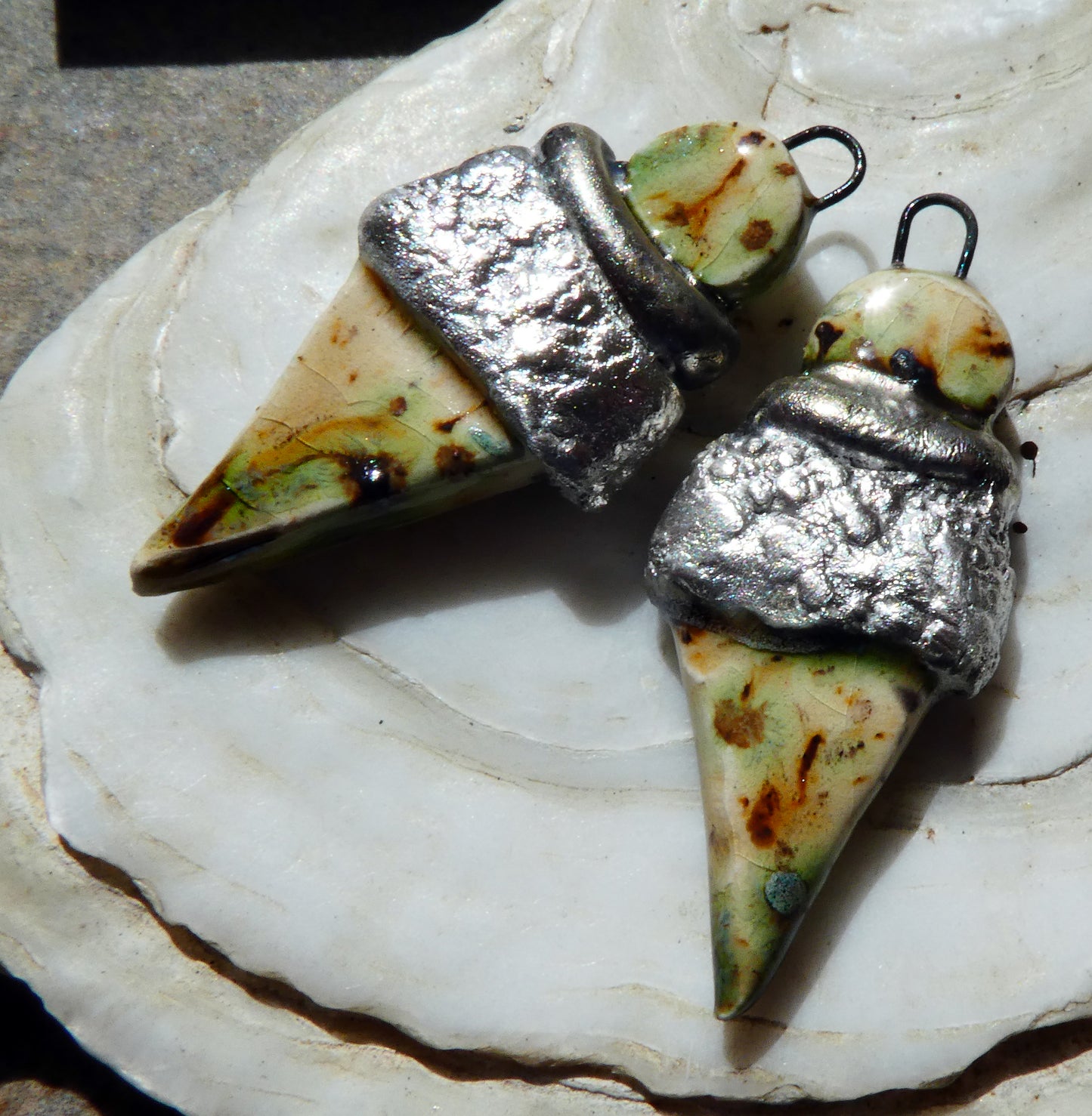 Ceramic Tuareg Inspired Wrapped Dagger Charms - Cappuccino Mint