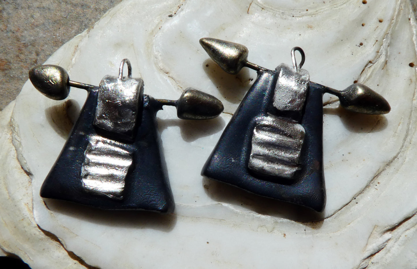 Ceramic Tuareg Inspired Speared Charms -Pewter