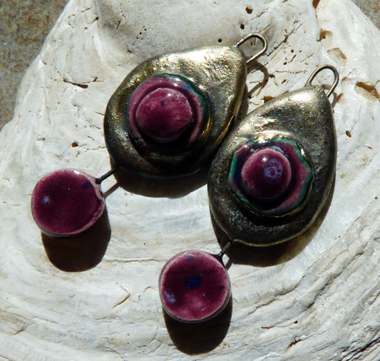 Ceramic Moulded Teardrop Dangles - Plum Jelly